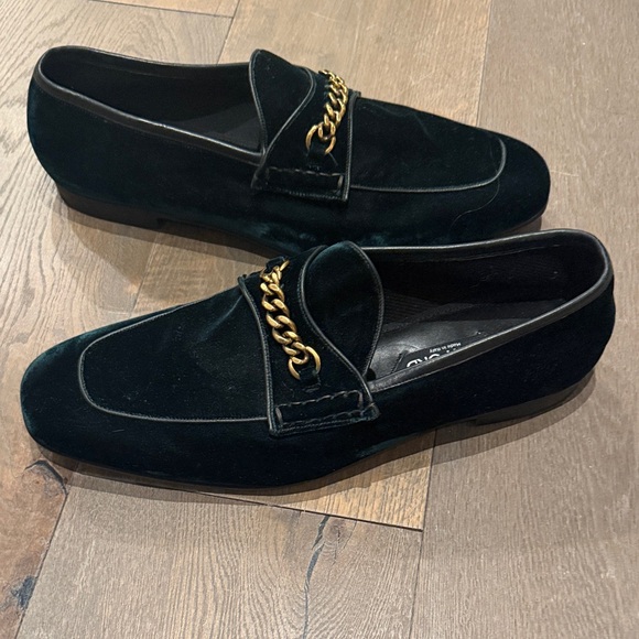 Tom Ford Black Loafers with Gold Chain Accent